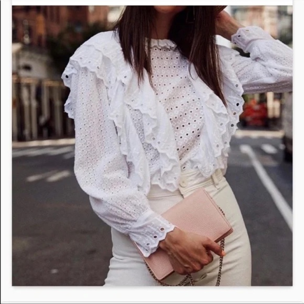 Aware by Vera Moda White Eyelet Ruffle 3/4th Frill Blouse